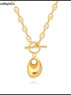 18k Gold Plated Pendant Necklace for Women, Baroque Pearl Compass Charm Chain